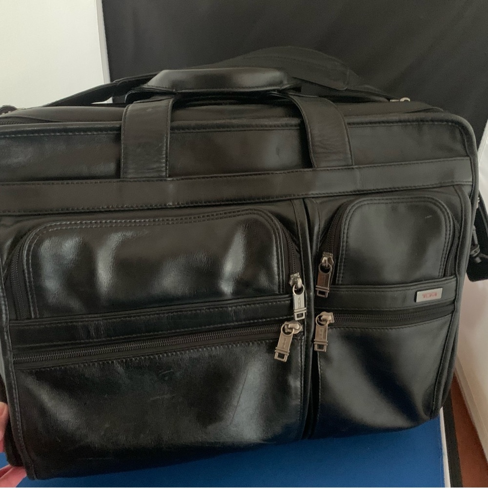 Tumi Alpha Expandable Organizer Laptop Briefcase, Black Leather